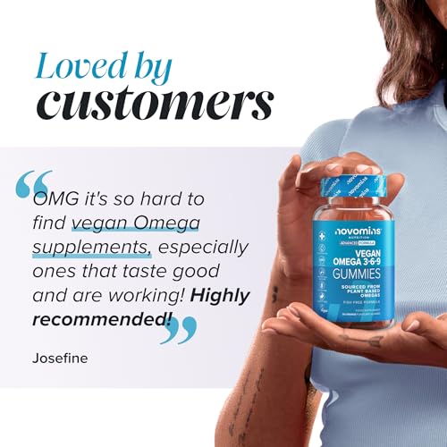 Omega 3 6 9 Gummies - Vegan Omega 3 - Alternative to Omega 3 Fish Oil & Omega 3 Capsules High Strength - 1 Month Supply - Supports Heart, Brain & Eye Health - 60 Gummies - Novomins