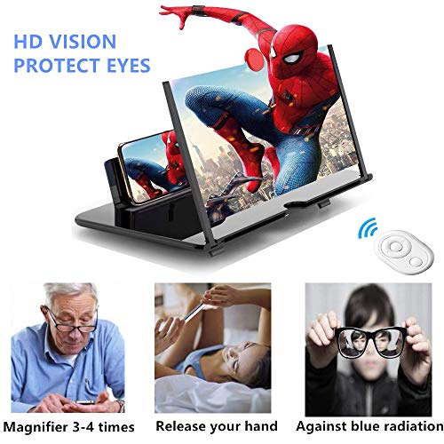 12" Screen Magnifier for Smartphone,3D HD Mobile Phone Magnifier Projector Screen Enlarger for Movies,Videos,Games Cell Phone Holder Stand with Screen Amplifier Compatible with All phones+Phone Remote