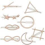 Adecco LLC 8pcs Minimalist Dainty Rose Gold Hollow Geometric Metal Hairpin Hair Clip Clamps,Circle, Triangle and Moon etc (rose gold 8pc)
