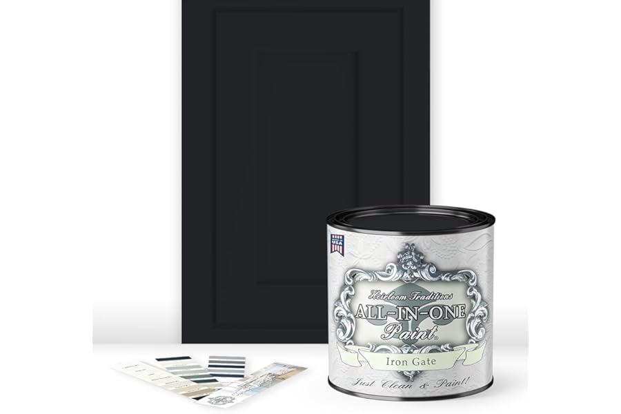 ALL-IN-ONE Paint by Heirloom Traditions, Iron Gate (Black), Quart - Durable cabinet and furniture paint. Built in primer and top coat, no sanding needed. Includes our 30 featured color card.