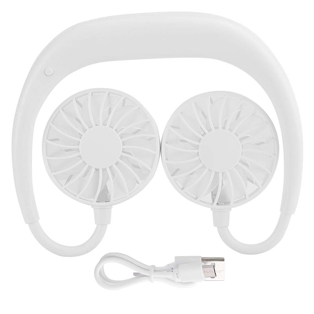 Kafuty-1 Portable Hands Free Neck Fan Mini Neckband Fan Dual Desktop USB Rechargeable 3-Speed Lazy Neck Hanging Style(White)