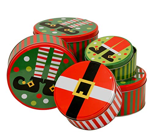 image for Wrap N Roll Christmas Nesting Gift Tins with Lids Set of 12 Round Empt