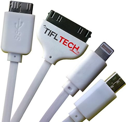 TiflTech Premium USB Cable Multifunctional 4 in 1 Universal Charger 3.3ft (1m) For iPhone 6 5 4, iPad ,Samsung Galaxy, Note 3 and most Android Smartphones , with Mini Stylus