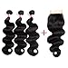 WENYU Brazilian Virgin Body Wave 3 Bundles with Closure 100% Virgin Body Wave Human Hair Weave Weft Extensions with 4x4 Lace Closure Natural Color(20 22 24+18Free Part)