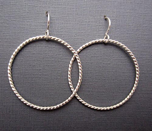1 3/8" Round Argentium Sterling Silver Twisted 16 gauge Dangle Hoop Earrings ready to ship