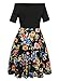 oxiuly Women's Vintage Off Shoulder Pockets Casual Floral A-Line Party Dress 232 (L, Black)