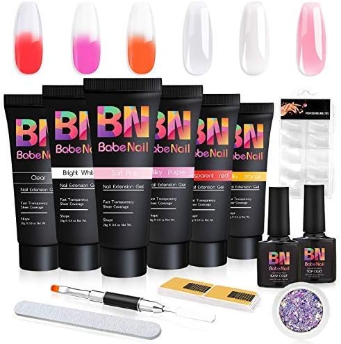 BabeNail Poly Nail Gel Kit 20ml 6PCS, Enhancement Builder Temperature Color Changing Acrylic Extension Trial Set Professional Nail Technician All-in-One for Starter