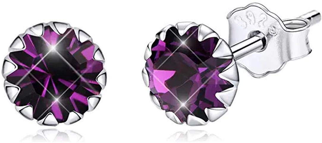 Jewellery Gifts for Women 925 Sterling Silver February Birthstone Hypoallergenic Cubic Zirconia Stud Earrings for Girls