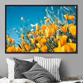 signwin Framed Canvas Wall Art Bright Flowers Closeup...