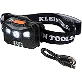 Klein Tools 56048 Rechargeable LED Headlamp, Adjustable Fabric Strap, 400 lms, All-Day Runtime, for Work, Running, Outdoor Hiking
