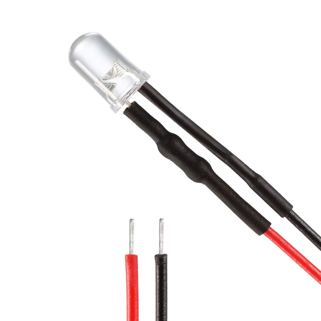 sourcing map 10Pcs 5mm Pre Wired LED, White DC3-6V Clear Lens, Light Emitting Diodes