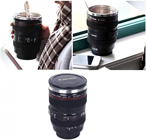 Camera Lens Cup 24-105 Coffee Tea Travel Mug Stainless Steel Thermos & Lens Lid