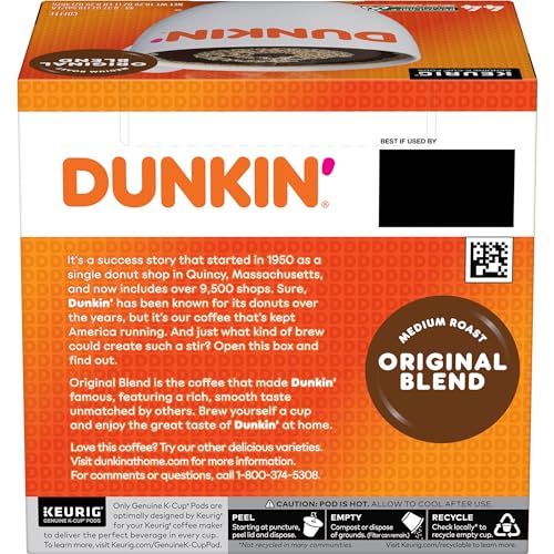 DUNKIN’ ORIGINAL BLEND MEDIUM ROAST COFFEE, 44 KEURIG K-CUP PODS