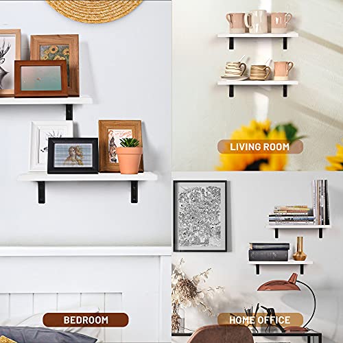 Labcosi White Rustic Wood Wide Floating Shelves for Wall, 8 Inch Deep