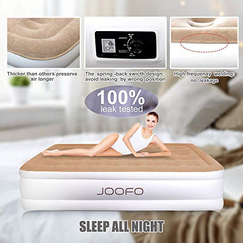 NXONE Joofo Air Mattress Queen,Breathability and Comfort Double HIGH Raised Inflatable Airbed with Upgraded Built-in Pump for Guests,Kids,Camping& 3-Year Guarantee Bed Height 18" (Queen)