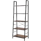 CHADIOR Ladder Bookshelf, 5-Tier Industrial, Freestanding Tall Wooden and Metal Frame Shelf, Narrow Etagere Bedroom and Livin