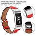 iGK Leather Replacement Bands Compatible for Fitbit Charge 2, Genuine Leather Wristbands New Red with Metal Connectors