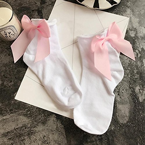 Hunputa Women Fashion Socks Harajuku Street Style Cotton Ankle Length Socks With Bow (A)