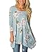 MIROL Womens Casual Fall Floral Print 3/4 Sleeve Tunic Loose Long Blouse Tops,Blue,Medium