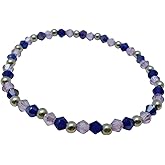 Handcrafted Crystal Beaded Stretch Bracelet, Blue and Purple Glass Beads with Silver Metal Beads, Fashion Jewelry, Holiday Accessories, Bohemian, Minimalist, Gift For Her, Unisex