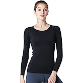 Women's Long Sleeve Compression Shirts Top Slim Athletic Workout Yoga Gym Rash Guard Base Layer