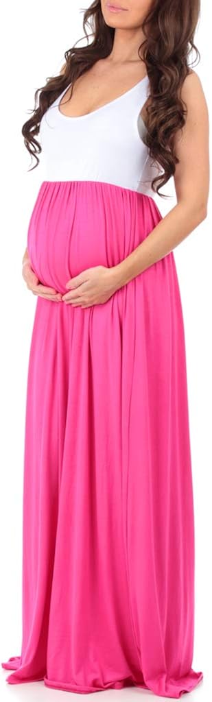 Sleeveless Ruched Color Block Maxi Maternity Dress for Baby Shower or Casual Wear at  Women’s Clothing store