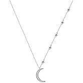 Ladytree 925 Sterling Silver Jewelry Crescent Moon and Star Pendant Necklace