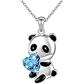Kilener Panda Necklace for Women and Men - Blue Crystal Heart Pendant - Birthday & Christmas Gifts for Panda Lovers
