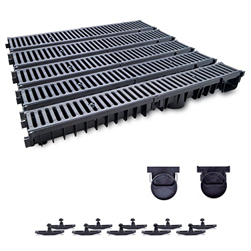 5 m Entwässerungsrinne mit Dichtung Belastungsklasse B125. Gussrost ( Gußrost ). Tiefe: 100mm