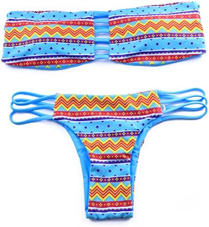 Blue fission bikini strapless woman Multicolor printing sexy swimsuit