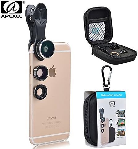 BPSMedia 3 in 1 HD Mobile Phone Camera Lens Kit, 198° Fisheye Lens, 0.63X Wide Angle Lens, 15X Macro Lens, Universal Clip On Cell Phone Lens for iPhone, Samsung &amp; Most Smartphone …