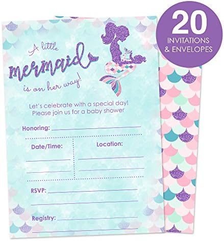Mermaid Baby Shower Invitations for A Girl Fill In Style 20 Count - A Little Mermaid is On The Way