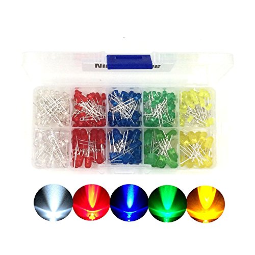 Pack of 600 3mm and 5mm Assorted Color LED Light Emitting Diodes 5 Colors with Popular 1/4W Metal Film Resistor Kit