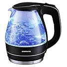 Ovente 1.5L BPA-Free Glass Electric Kettle, Fast Heating with Auto Shut-Off and Boil-Dry Protection, Cordless, LED Light Indicator, Black (KG83B)