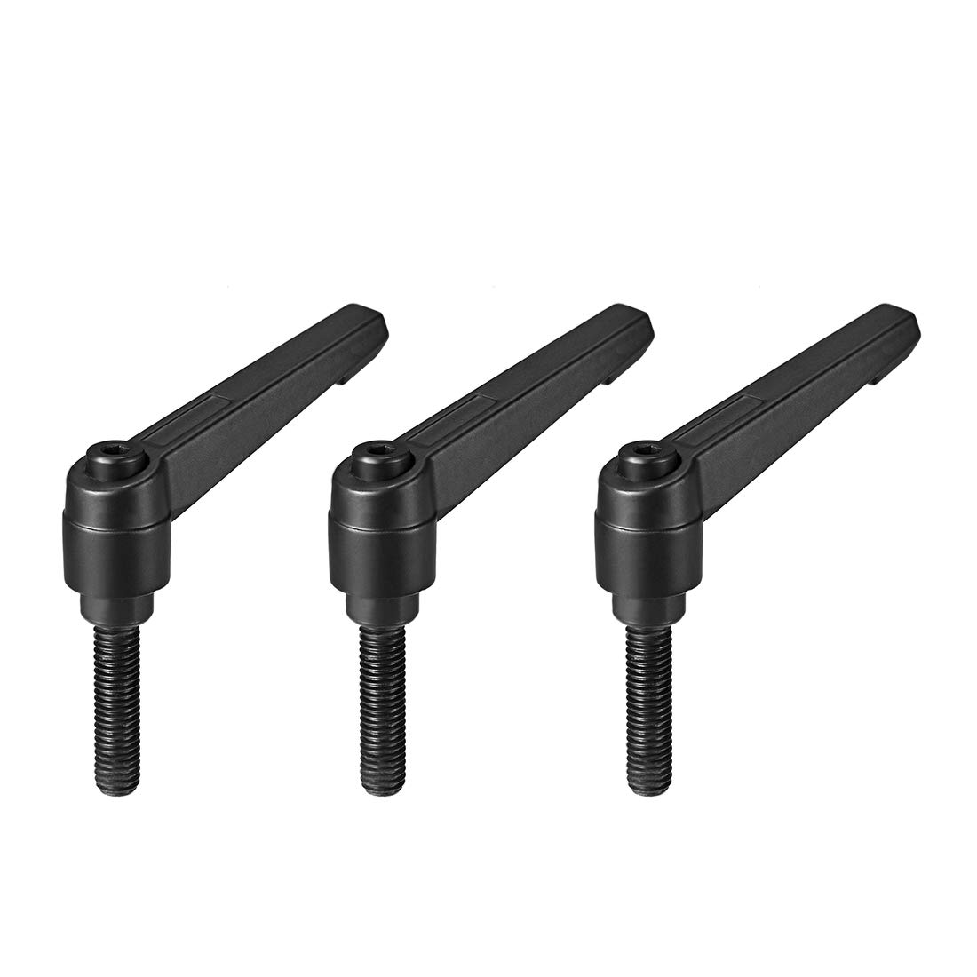 sourcing map M8 x 32mm Handle Adjustable Clamping Lever Thread Push Button Ratchet Male Threaded Stud Knobs Rotating Screw Handles Bolts with Locking Lever Black 3pcs
