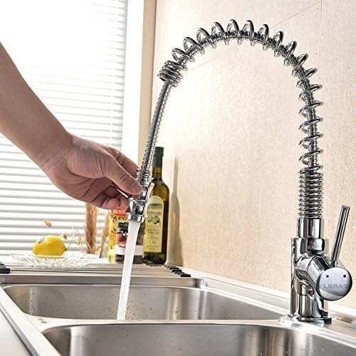 LIERAS Kitchen Taps Swivel & Spring Pull Out Chrome Polished Hot and Cold Mixer Round Handle Single Hole Sink Taps Small Head Tap by LIERAS