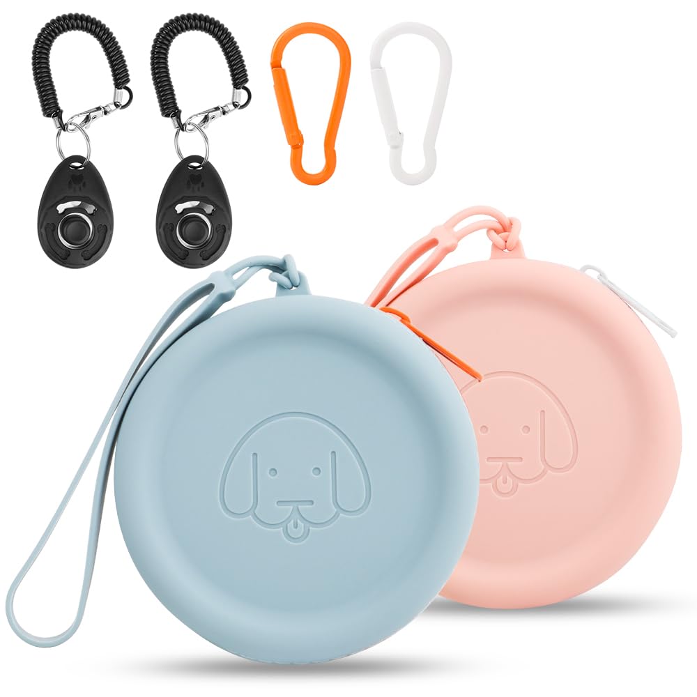 Silicone Dog Treat Pouch Small Bag,with Pet Training Clicker,Walking Bag for Dog and Cat, Pocket Size,Easy to Clean,Odorless,Zipper Design,Moisture-proof,Travel Walking Bag (Sky Blue&Light Pink) — image 1