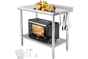 OUTGOODS 36X24 Commercial Worktable Workstation,2 Shelves Metal Prep Stainless Steel Prep Table for Kitchen