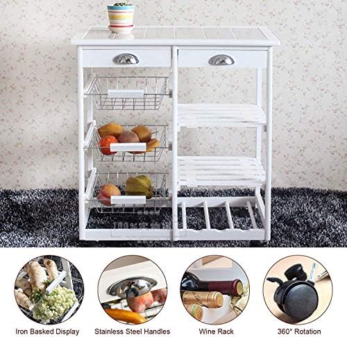 Rolling kitchen cart with drawers, basket, rack, and wheels, priced at $79.99 as of August 9, 2023.