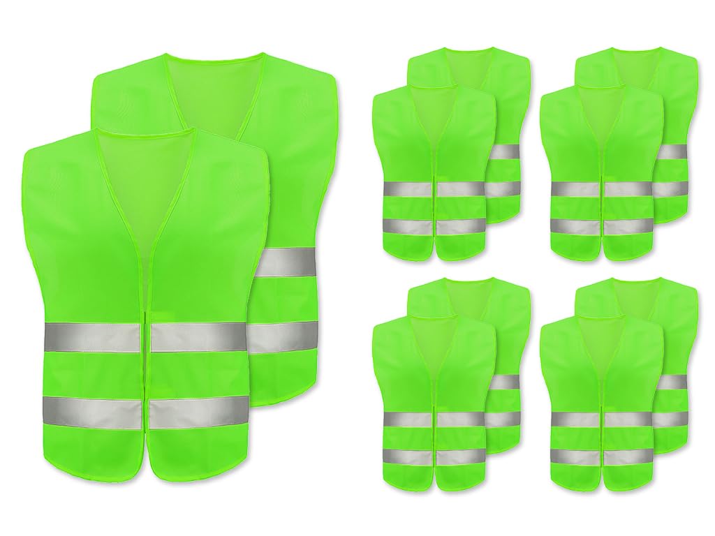 Abiyou 10PCS High Visibility Safety Vest,Hi Vis Vests,High Vis Safety Vests,Fluorescent Safety Vest,Reflective High Visibility Vests,for Outdoor Running Walking Motor Bicycle Drivers(Green)