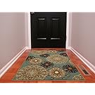 Ottomanson Ottohome Collection Seafoam Damask Design Area Rug with Non-Skid (Non-Slip) Rubber Backing, Seafoam, 3'3" x 5'0"