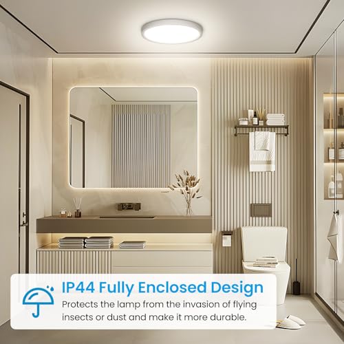 NIBSHOOM Plafoniera LED Soffitto, IP44 Lampadario Soffitto 18W, 4000K Lampada Luce Moderna per Camera da Letto, Bagno, Cucina, Soggiorno, Ufficio, Balcone, Bianco Naturale, Ø22cm