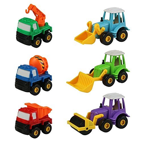 Car Toy Construction Vehicles Set Pull Back Cars Colorful Truck Vehicles with Forklift Roller Bulldozer Crane Mixer Dumpers for Kids Boys 6PCS