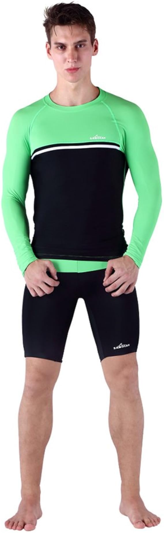 Amazon Co Jp Lserver メンズ 水着 ラッシュガード 上下セット フィットネス 競泳水着 セパレート トランクス スイムスパッツ 長袖 Uvカット 大きいサイズ L 服 ファッション小物