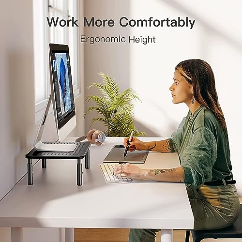 HUANUO Monitor Stand, Monitor Stand Riser 3 Height Adjustable, Monitor Riser with Airflow Vents, Laptop Stand for Desk, Laptop Riser, Desk Organizer for Monitor, 15.6