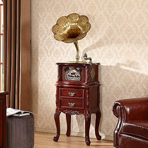 Retro Classic Gramophone, Beautiful European Retro Art Style, Natural Wood Appearance, Hand-Carved, Large Metal Speakers, Exquisite And Elegant,Brown