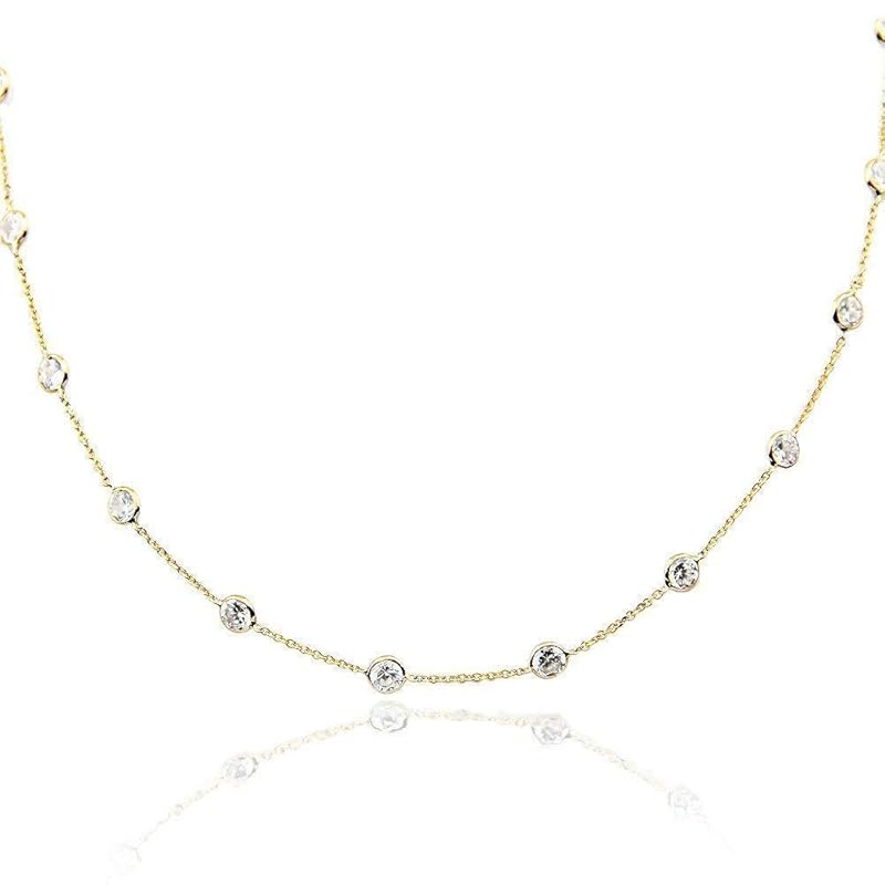 14K Yellow Gold Handmade Station Necklace With 4 MM Cubic