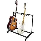 Elvaesther Guitar Stand 5 Holders Foldable Guitar Stand Rack Multi Guitar Stand Display Rack with No-Slip Rubber Padding Guitar Storage Rack for Home Band Stage Bass Acoustic Electric Studio Use