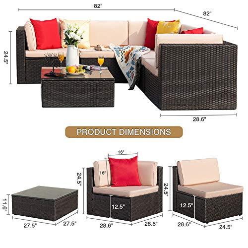 Homall Patio Furniture 6 Pieces Sets Outdoor Sectional Sofa All Weather