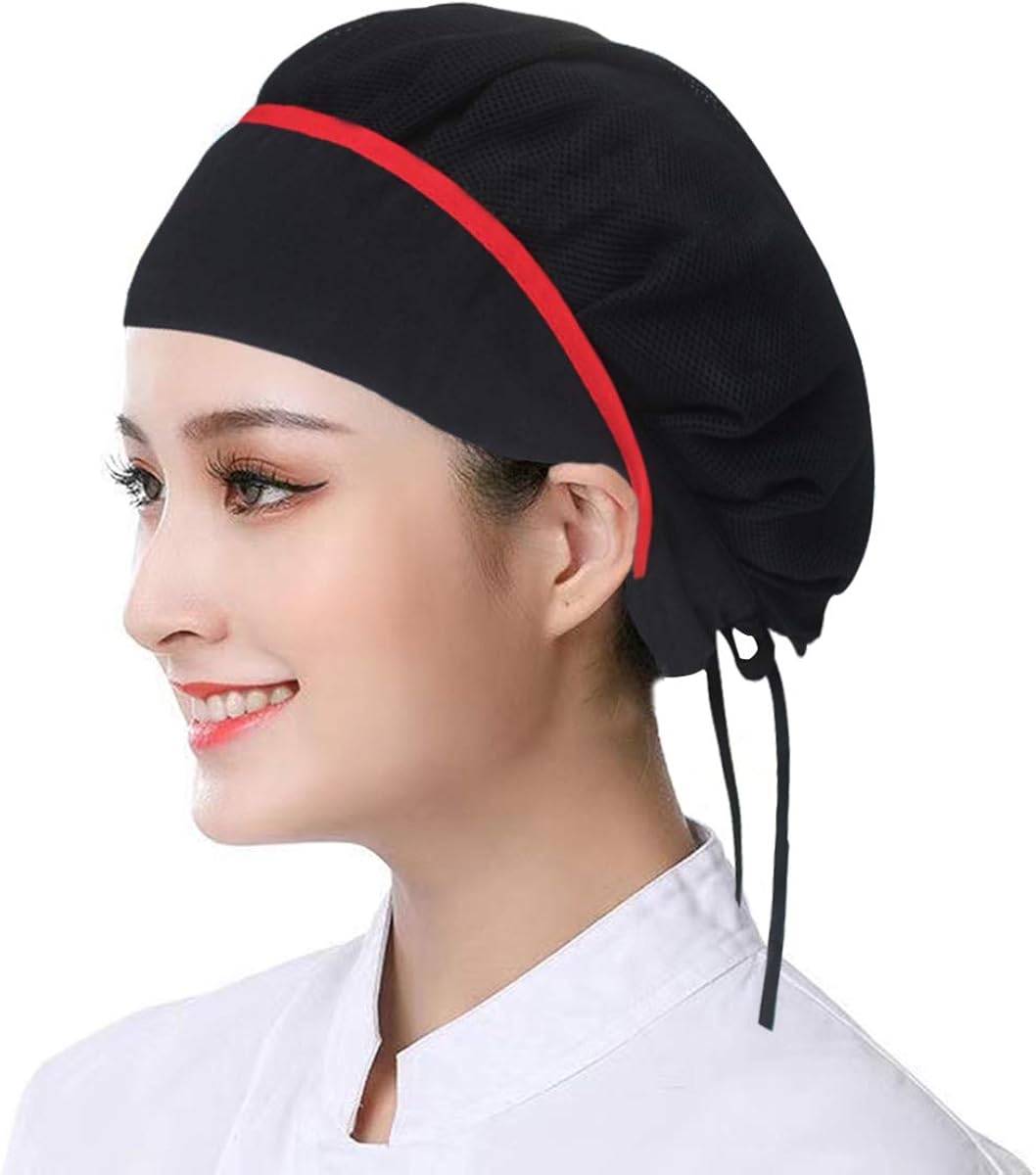 2pcs Chef Hats Adjustable & Reusable Kitchen Cooking Chef Caps Food Service Hair Nets Breathable Mesh Work Hat